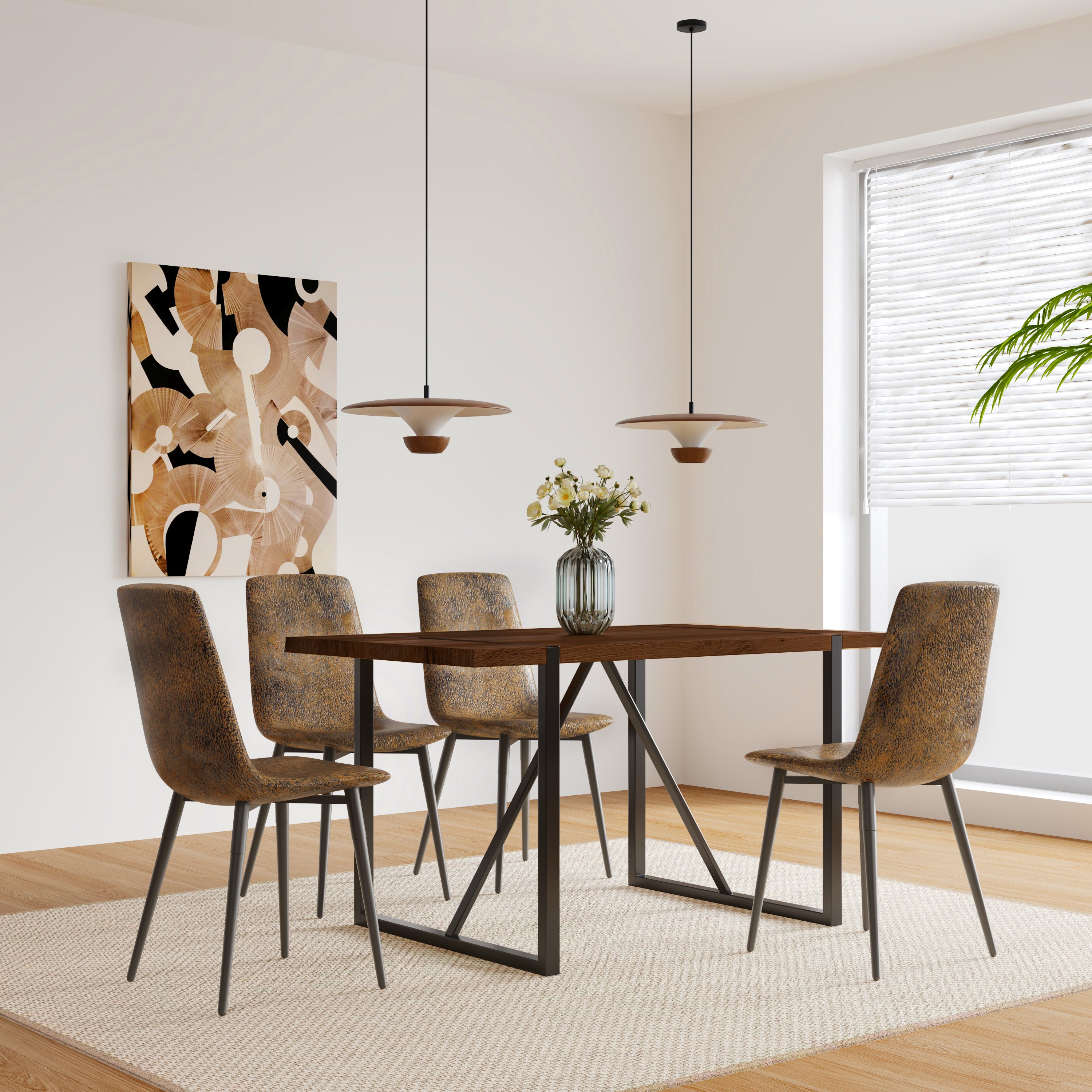55" Walnut Dining Table & 4 Chairs Set