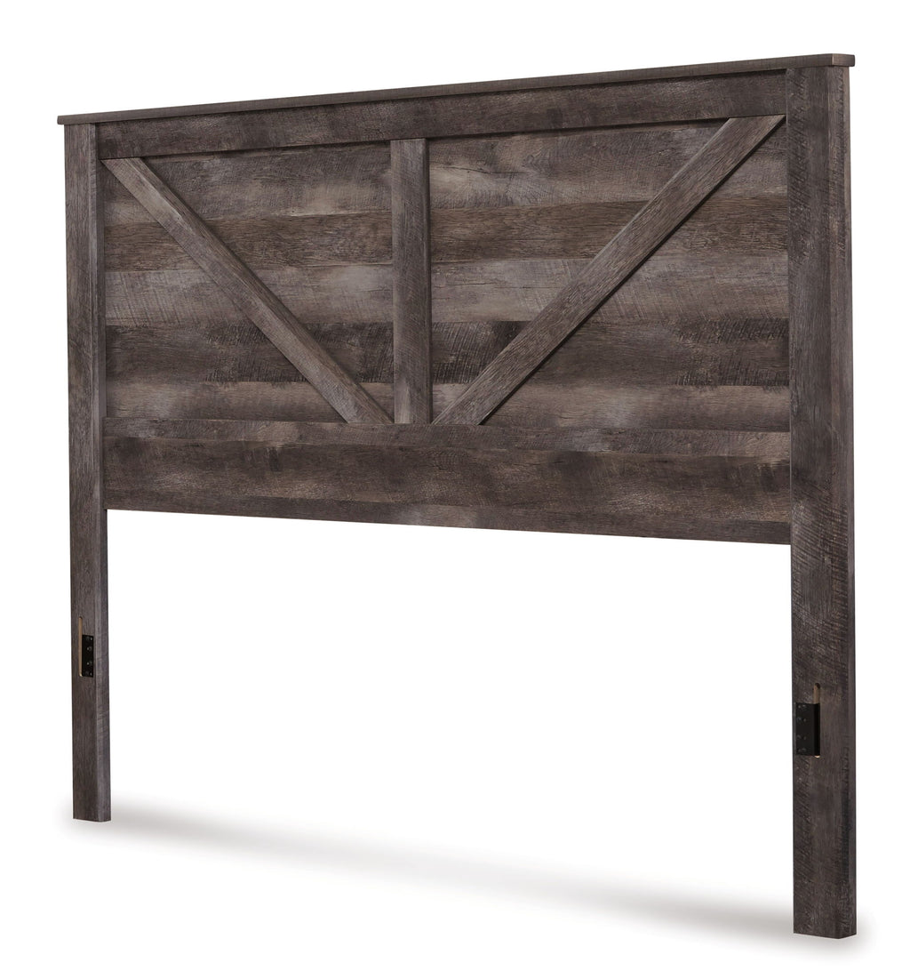 Gray crossbuck panel headboard with diagonal brace design