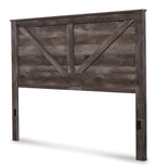 Gray crossbuck panel headboard with diagonal brace design