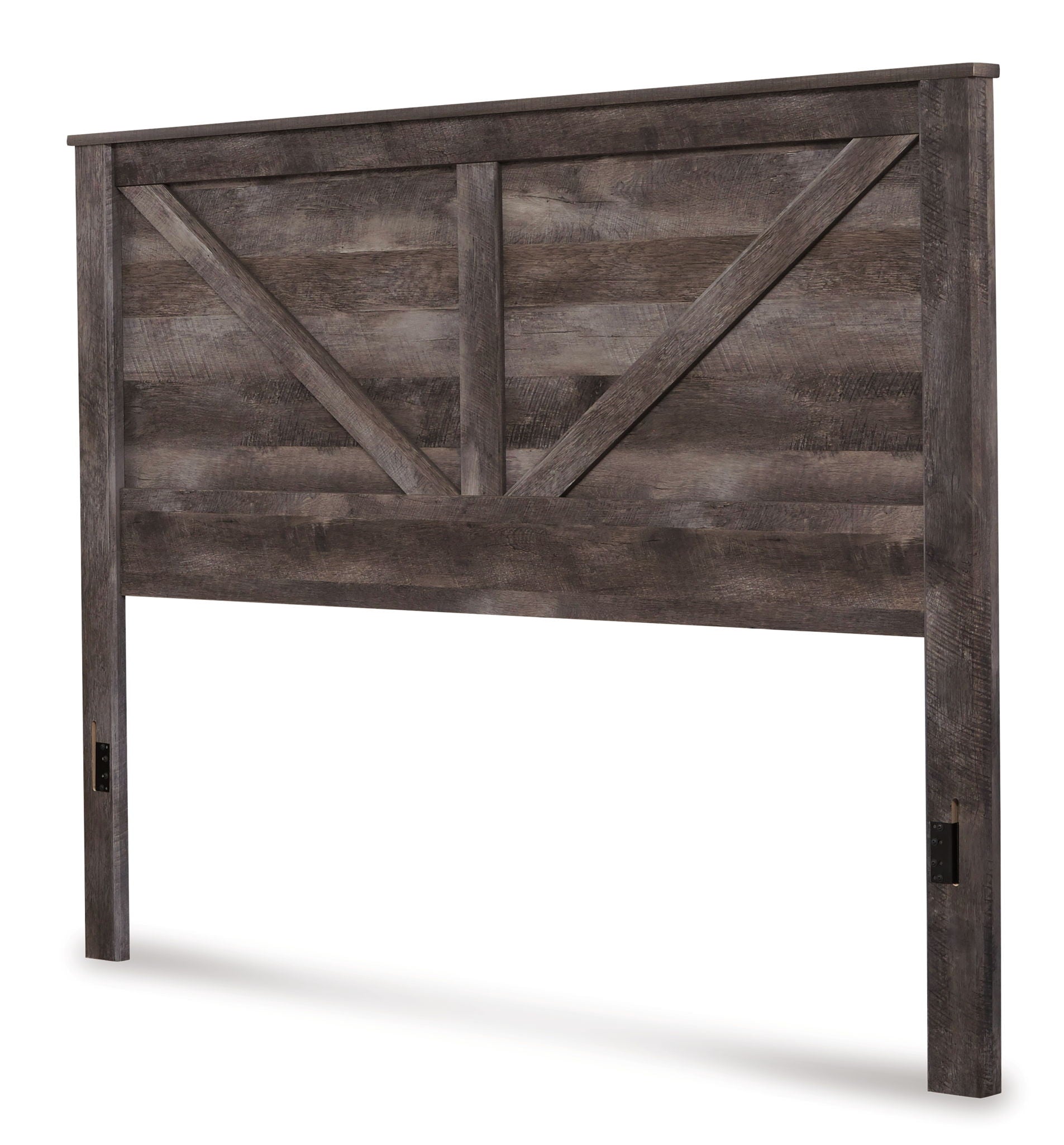 Gray crossbuck panel headboard with diagonal brace design