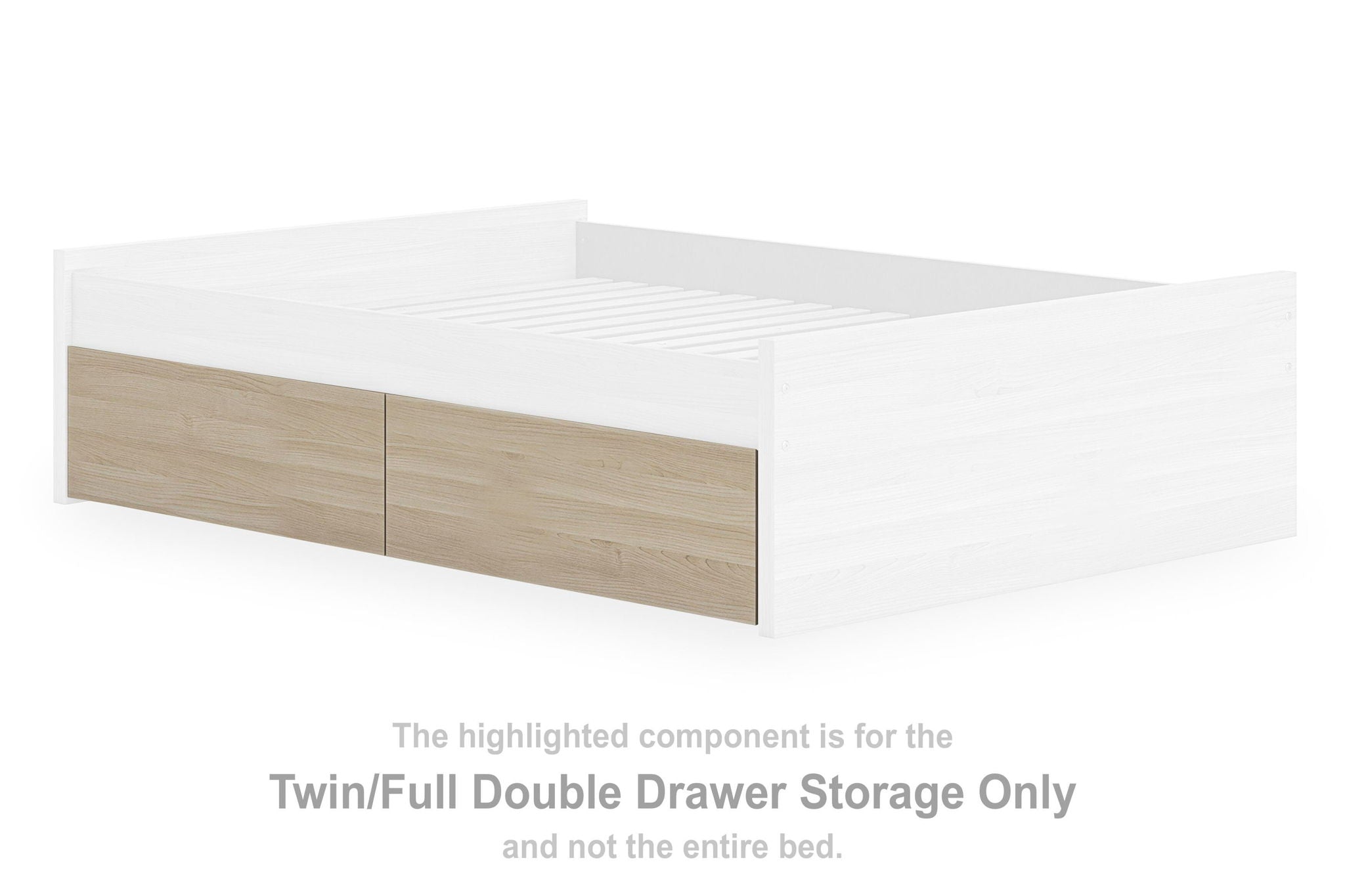 Twin/full double drawer storage bed with natural wood drawers
