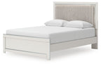 Upholstered panel platform bed with roll slats, light gray frame with tufted headboard