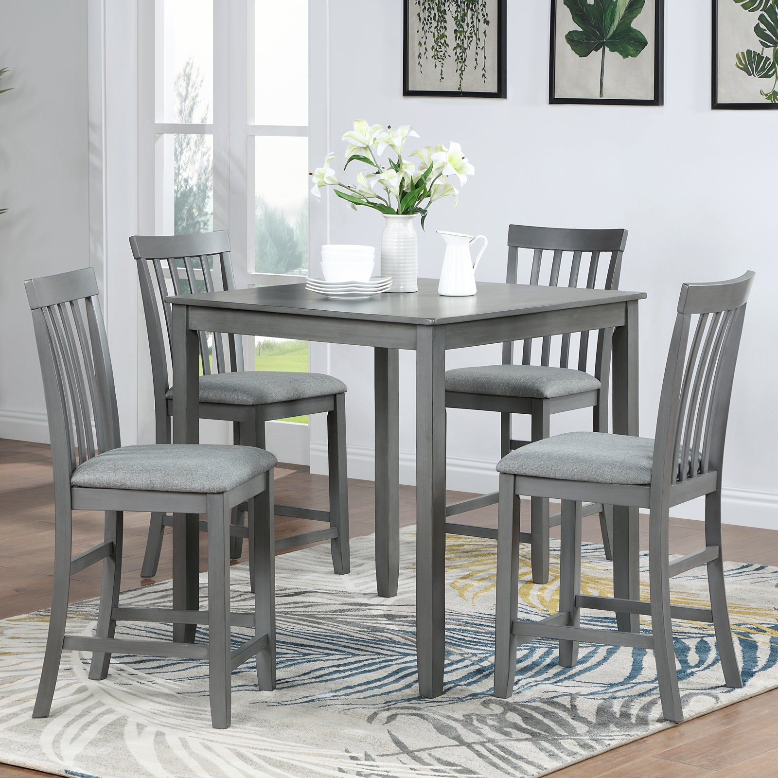 5 Piece Dining Set, Square Kitchen Table w/ Chairs