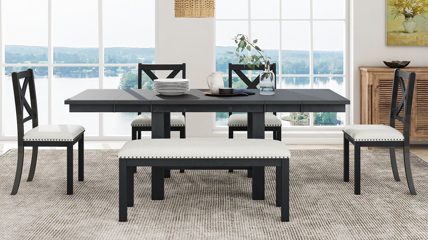 82" Farmhouse Dining Table Set, 6-Piece