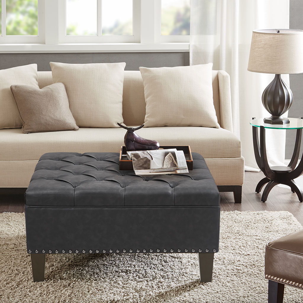 Lindsey Tufted Square Cocktail Ottoman - Charcoal Gray