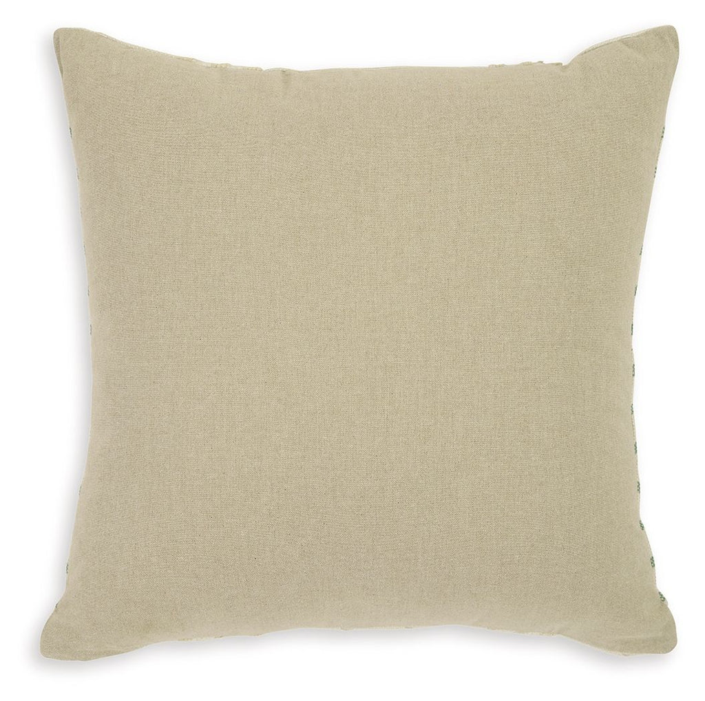 Beige square cushion pillow with smooth fabric and stitched edges
