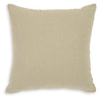 Beige square cushion pillow with smooth fabric and stitched edges