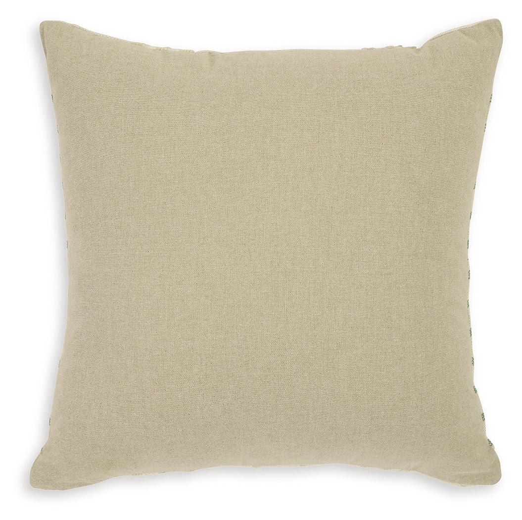 Beige square cushion pillow with smooth fabric and stitched edges