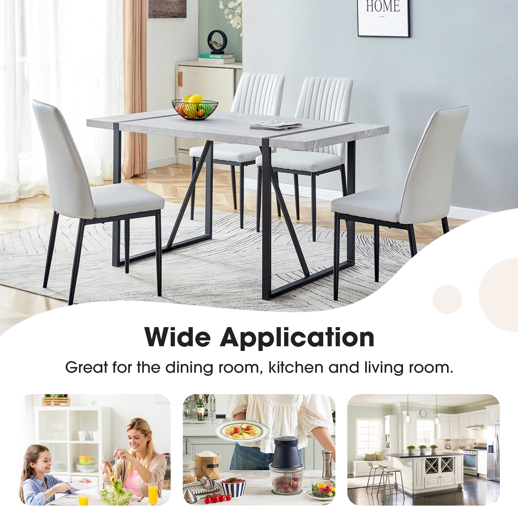 5-Piece Dining Set w/ Faux Leather Chairs - Gray