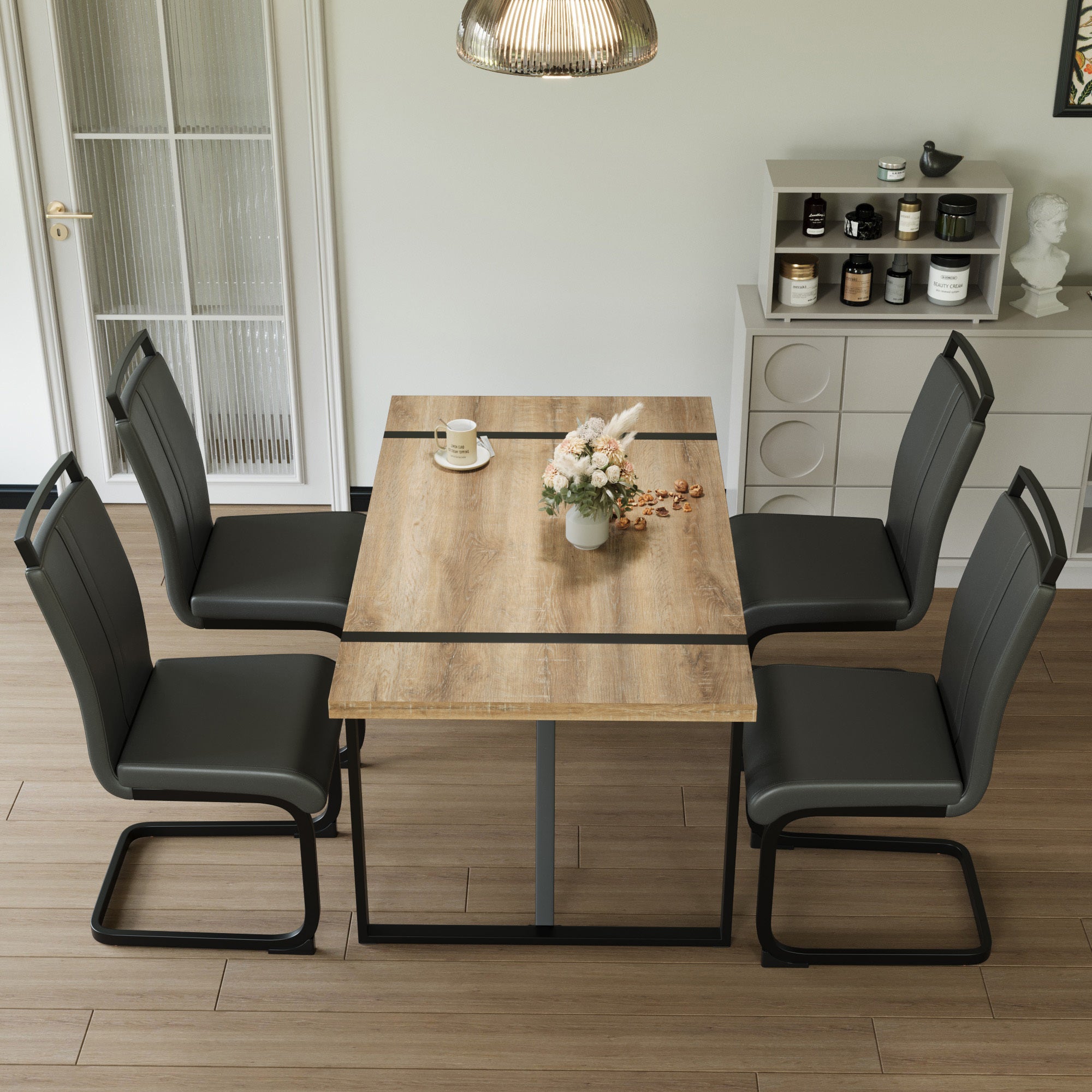 Modern Industrial Dining Table Set - 55" with 4 Chairs
