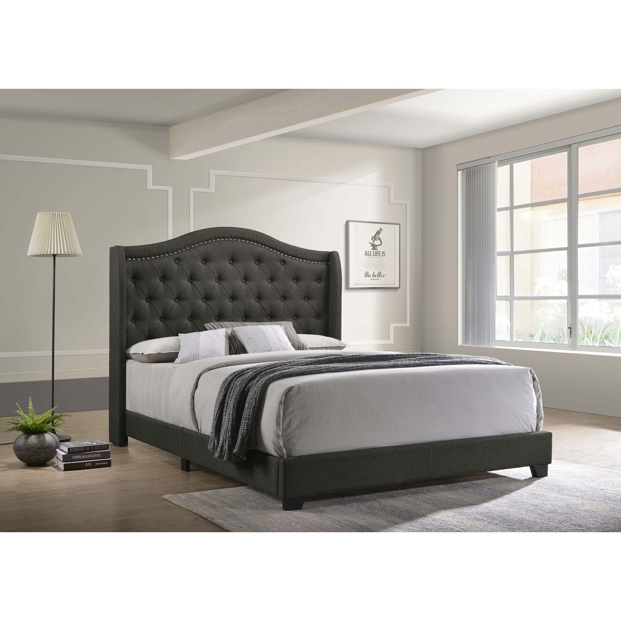 Copper Grey Upholstered Queen Wingback Bed - Elegant & Modern