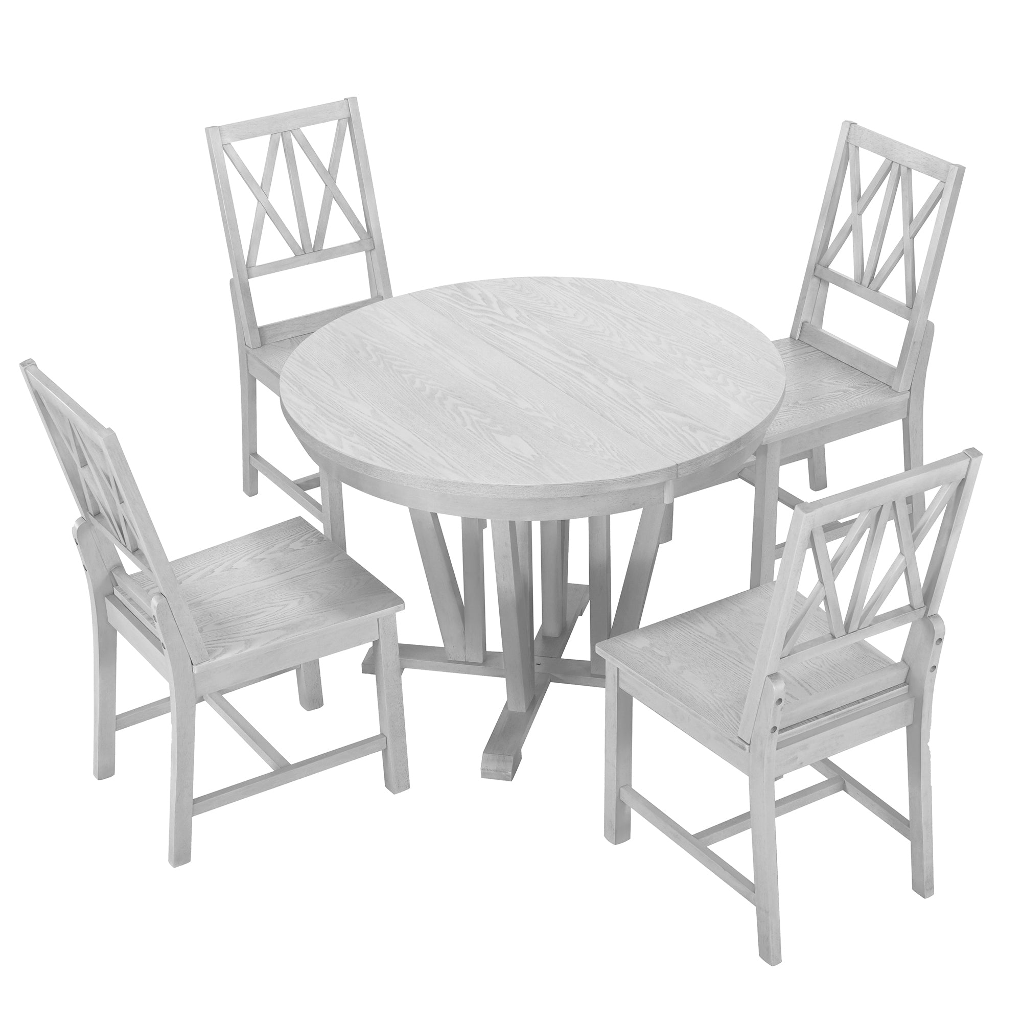 Rustic Round Dining Table Set - 5 Piece Gray