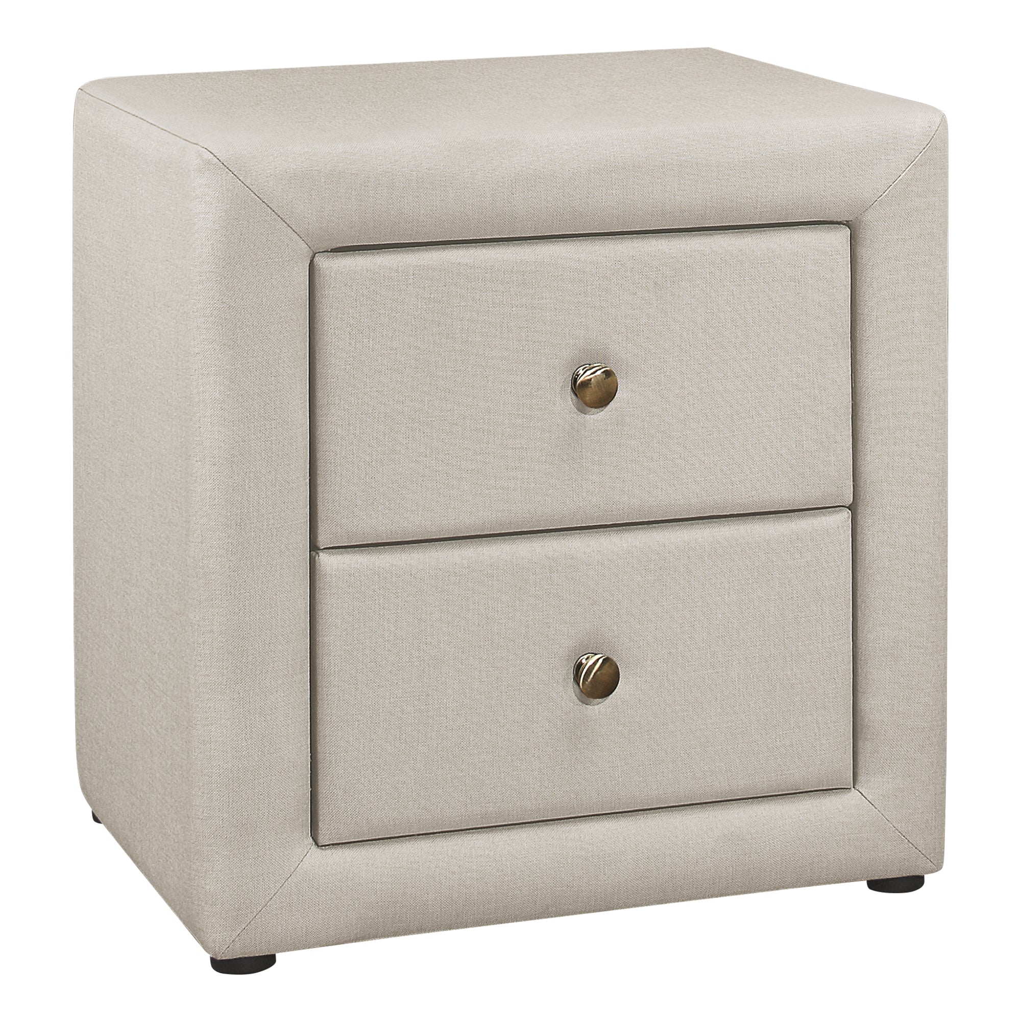 Transitional Upholstered Beige Linen Nightstand w/Storage
