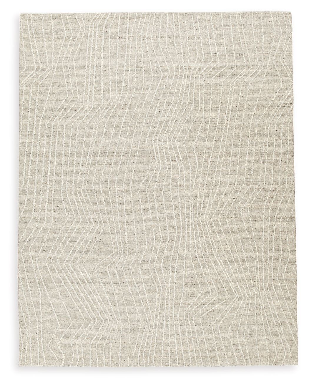 Cream area rug with repeating geometric line pattern in textured weave