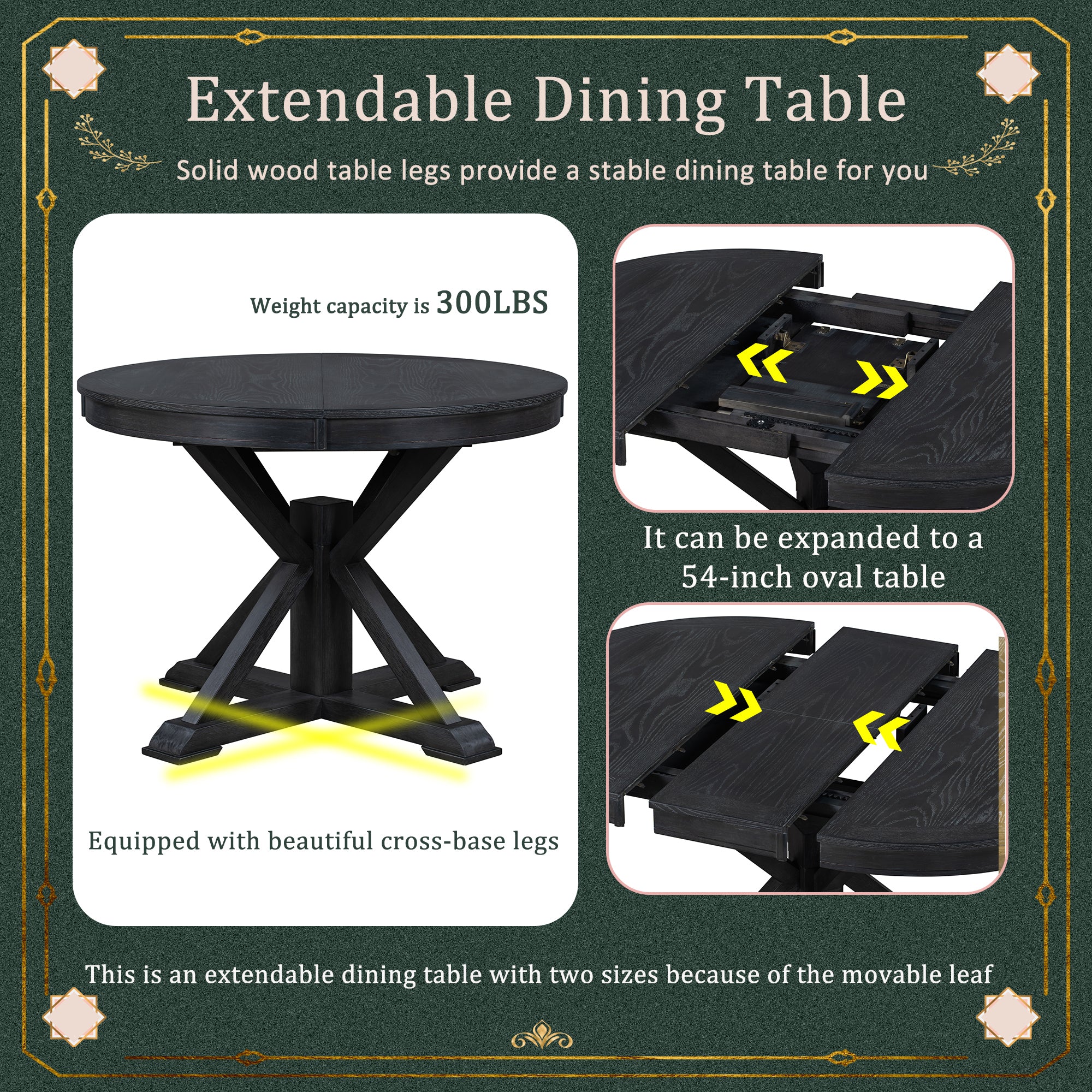 Retro Extendable Dining Table & 4 Chairs Set (Espresso)