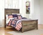 Brown wooden bed frame with panel rails