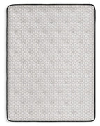 Rectangular mattress in white with dark border and quilted top surface