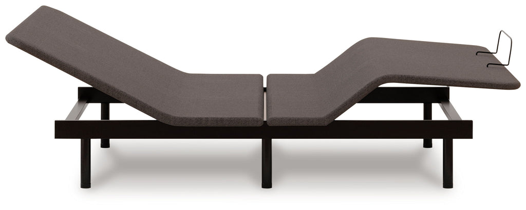 Adjustable base bed frame with dark gray raised head section and foot platform