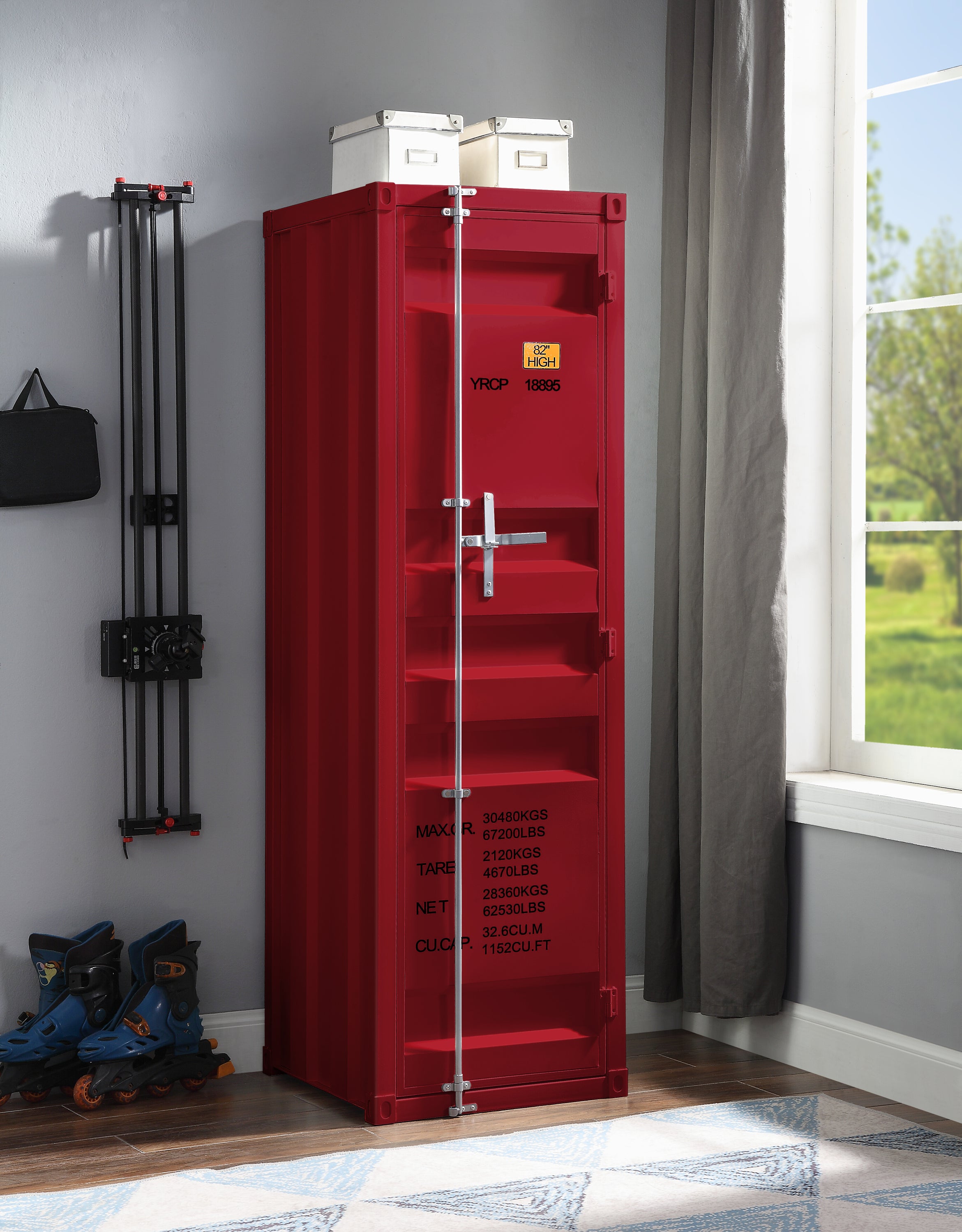 Red 1-Door Wardrobe: Secure Storage with Container Lock