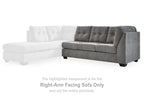 Gray sectional sofa with right-facing chaise, tufted back cushions, and block legs