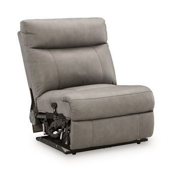 Power armless recliner with adjustable headrest in light gray fabric