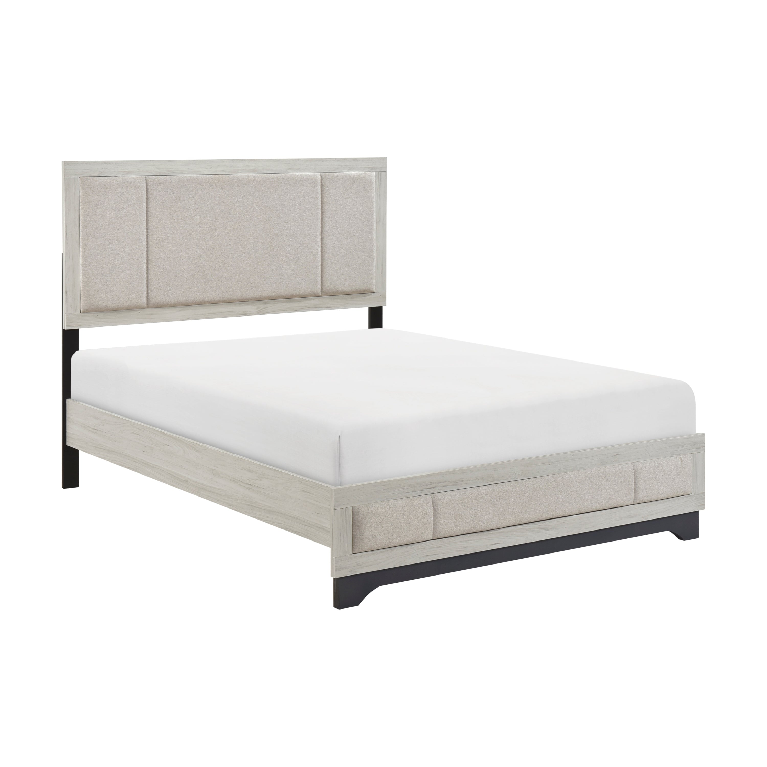 Two-Tone White Oak & Gray Queen Bed with Upholstered Headboard