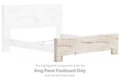 Light natural wood king panel footboard with metal corner brackets