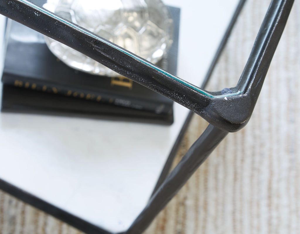 Accent table frame corner with dark metal legs