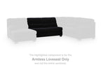 Onyx armless loveseat as a single unit within a sectional layout, dark fabric