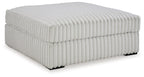 Oversized accent ottoman, light gray ribbed upholstery and padded top