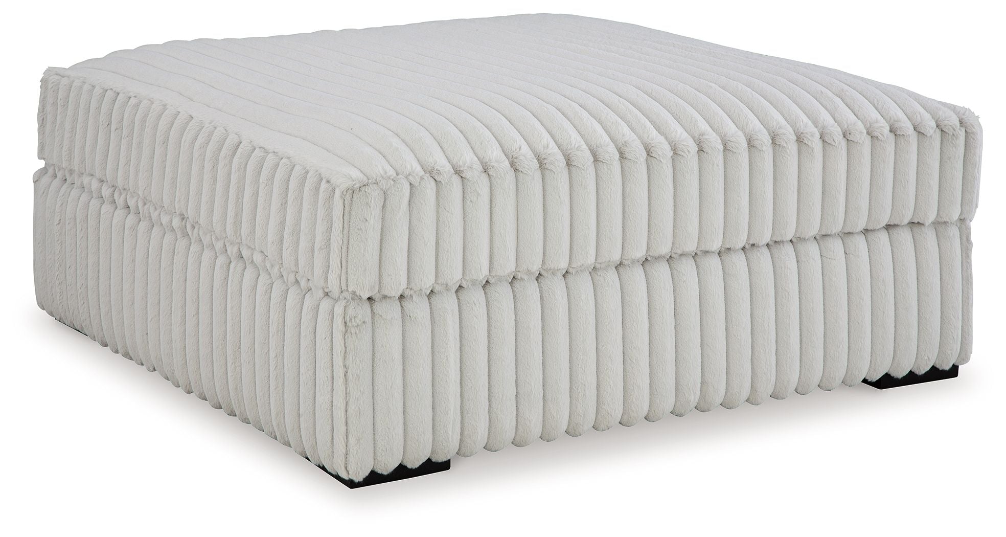 Oversized accent ottoman, light gray ribbed upholstery and padded top