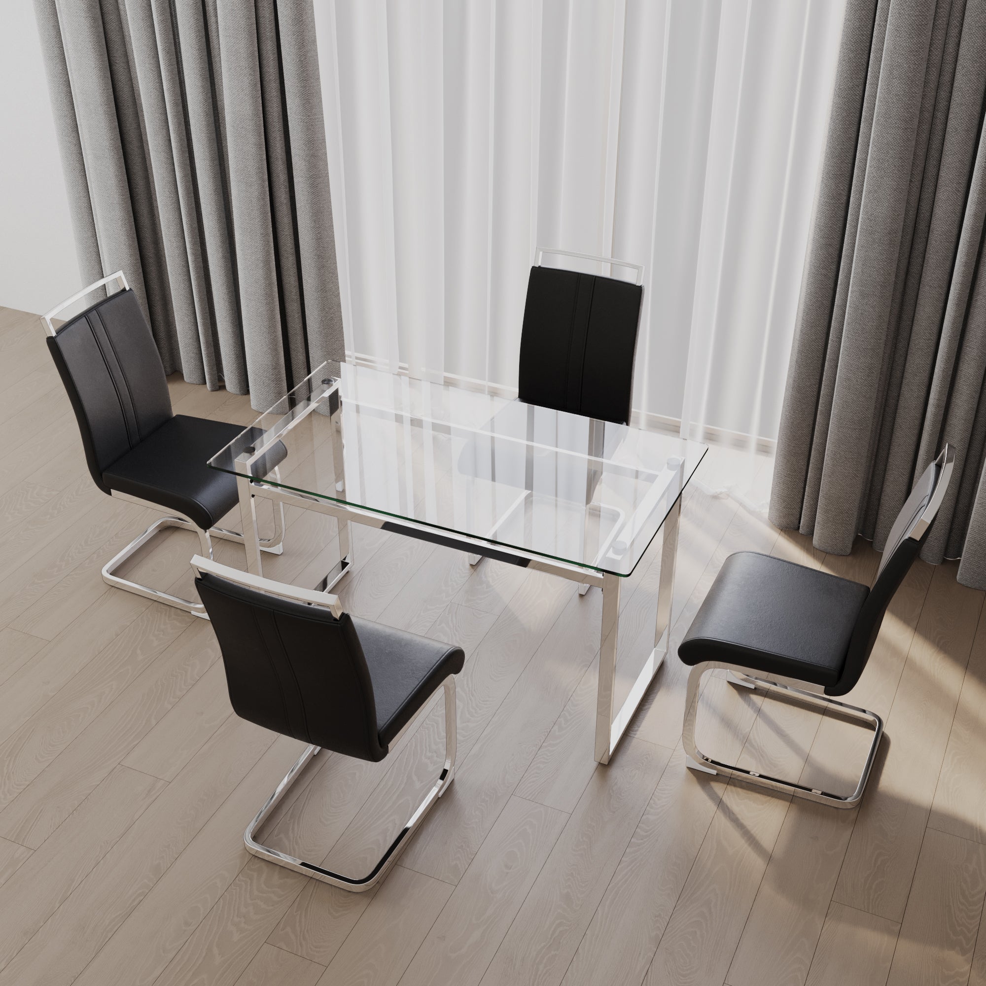 51" Glass Dining Table Set for 4 - Silver Legs
