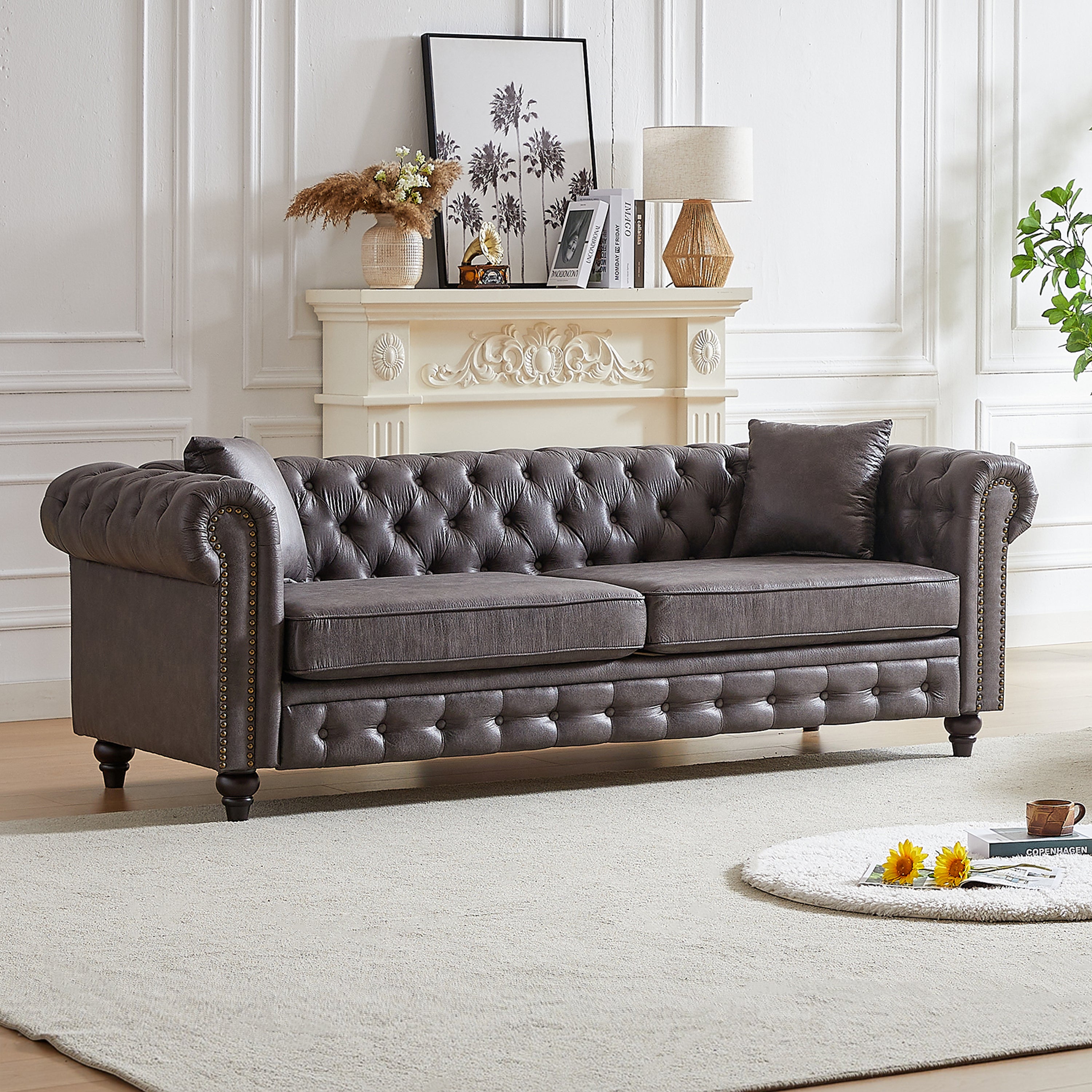 Tech Fabric Chesterfield Sofa, 85.5", 3-Seater