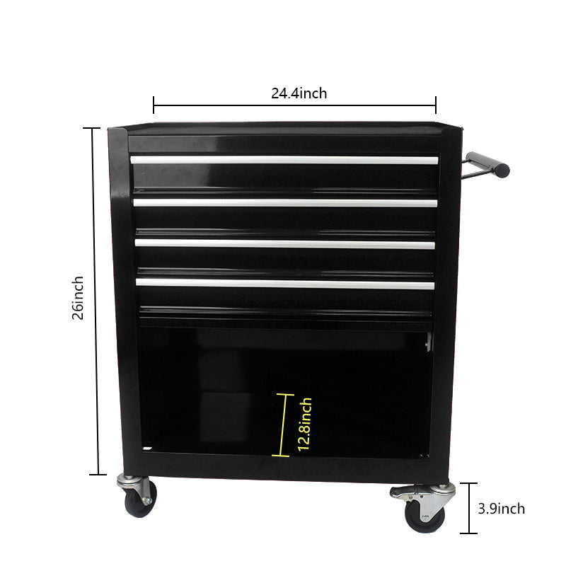 4-Drawer Multifunctional Tool Cart with Wheels - Black | Organize Tools Efficiently | Portable & Versatile