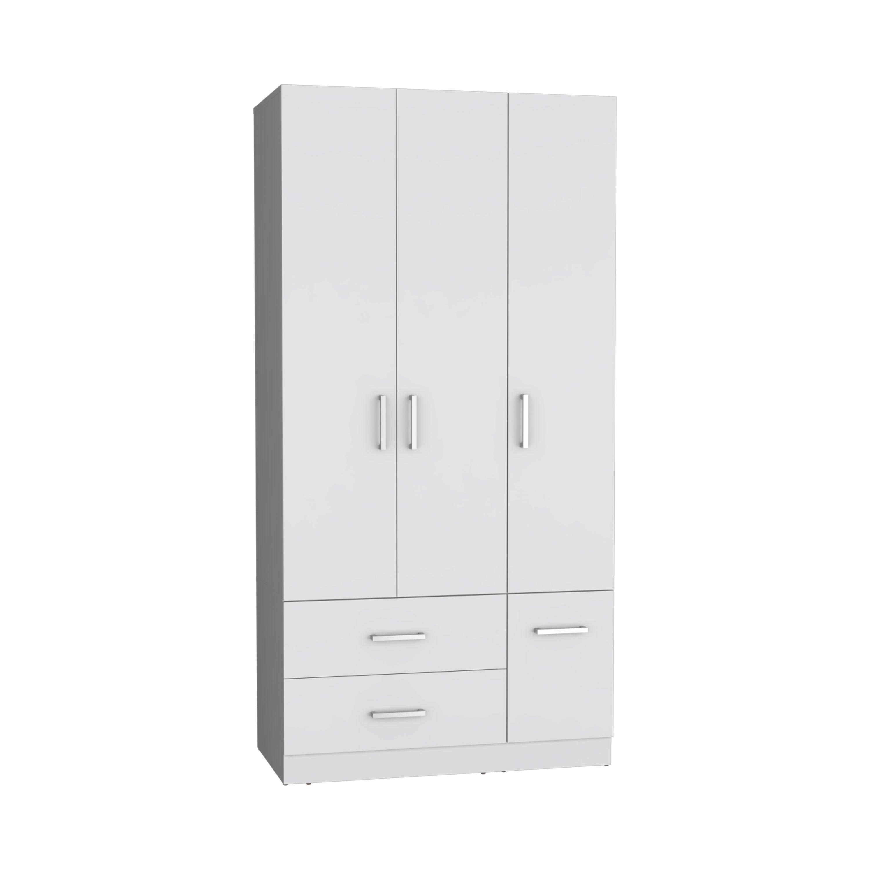 71' White Armoire Wardrobe: 4 Doors, Hanging Rod, Shelves