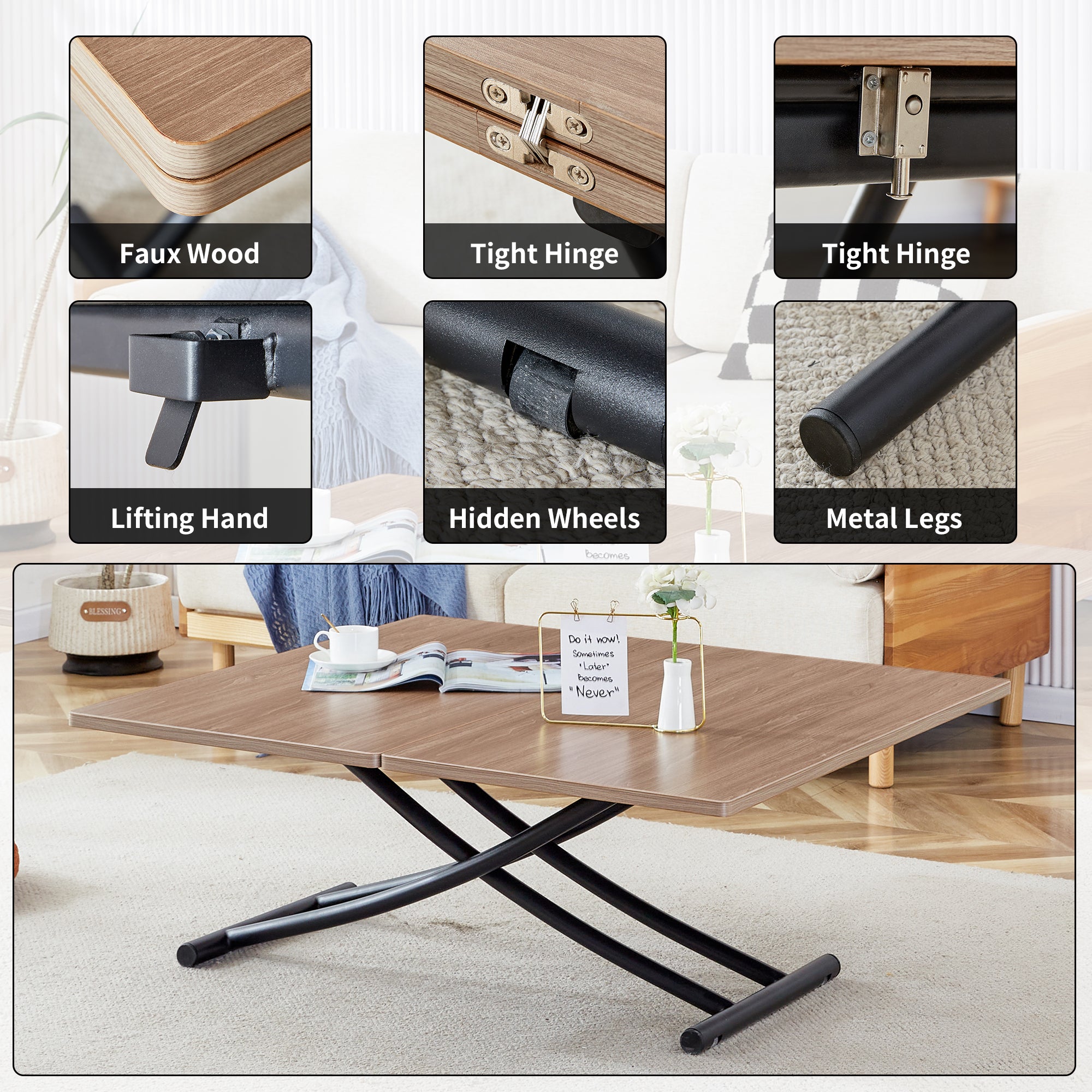 Modern Lift-Top Table & 4 Chairs Set - LT-10055