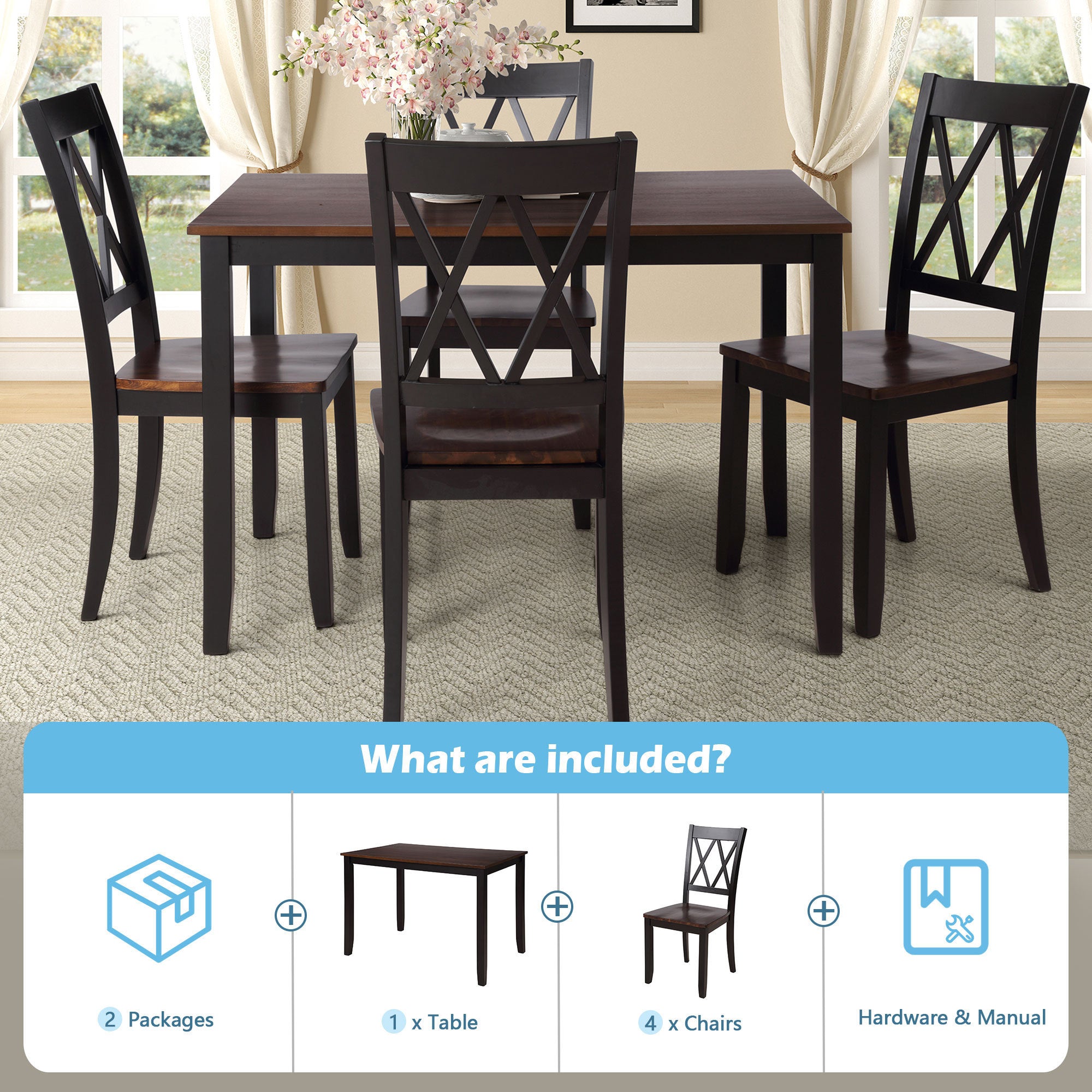 5-Piece Dining Set - Kitchen Table & Chairs
