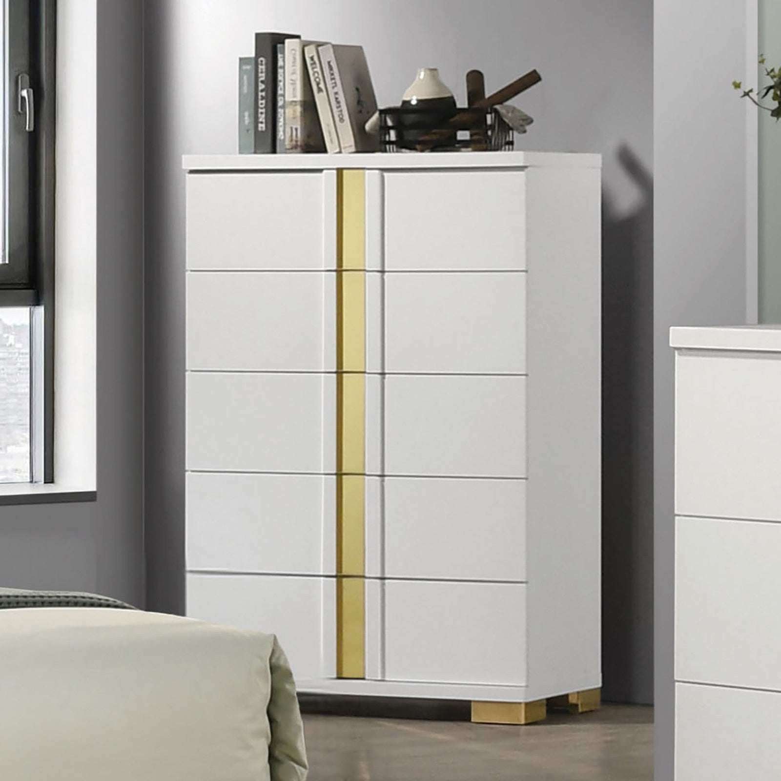 Contemporary White & Gold Chest with Modern Metal Legs