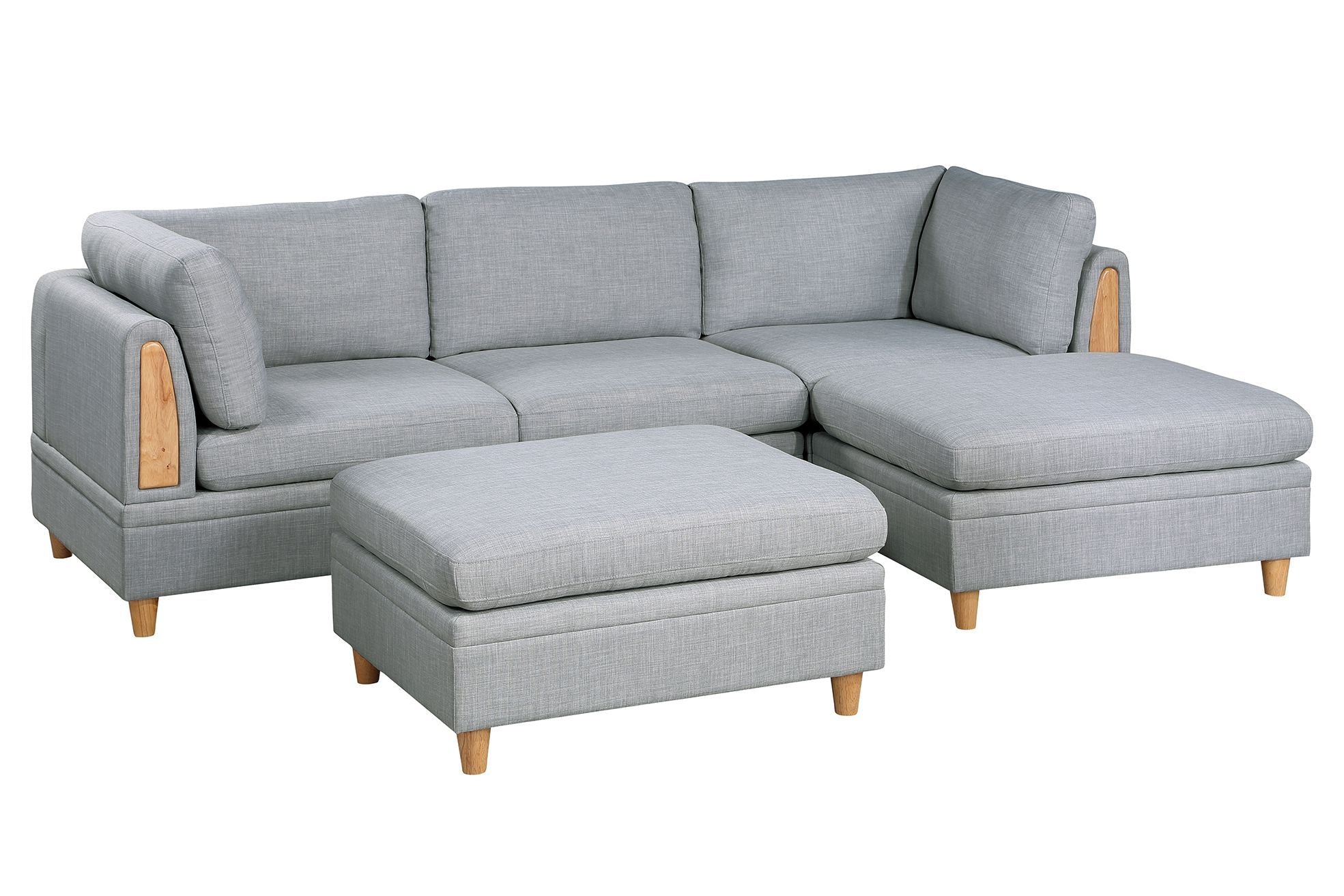 Light Grey 5pc Dorris Fabric Modular Sofa Set for Living Room