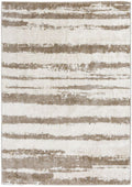 Beige washable rug with textured horizontal striped pattern