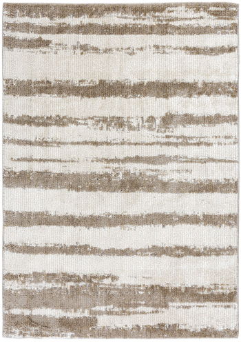Beige washable rug with textured horizontal striped pattern