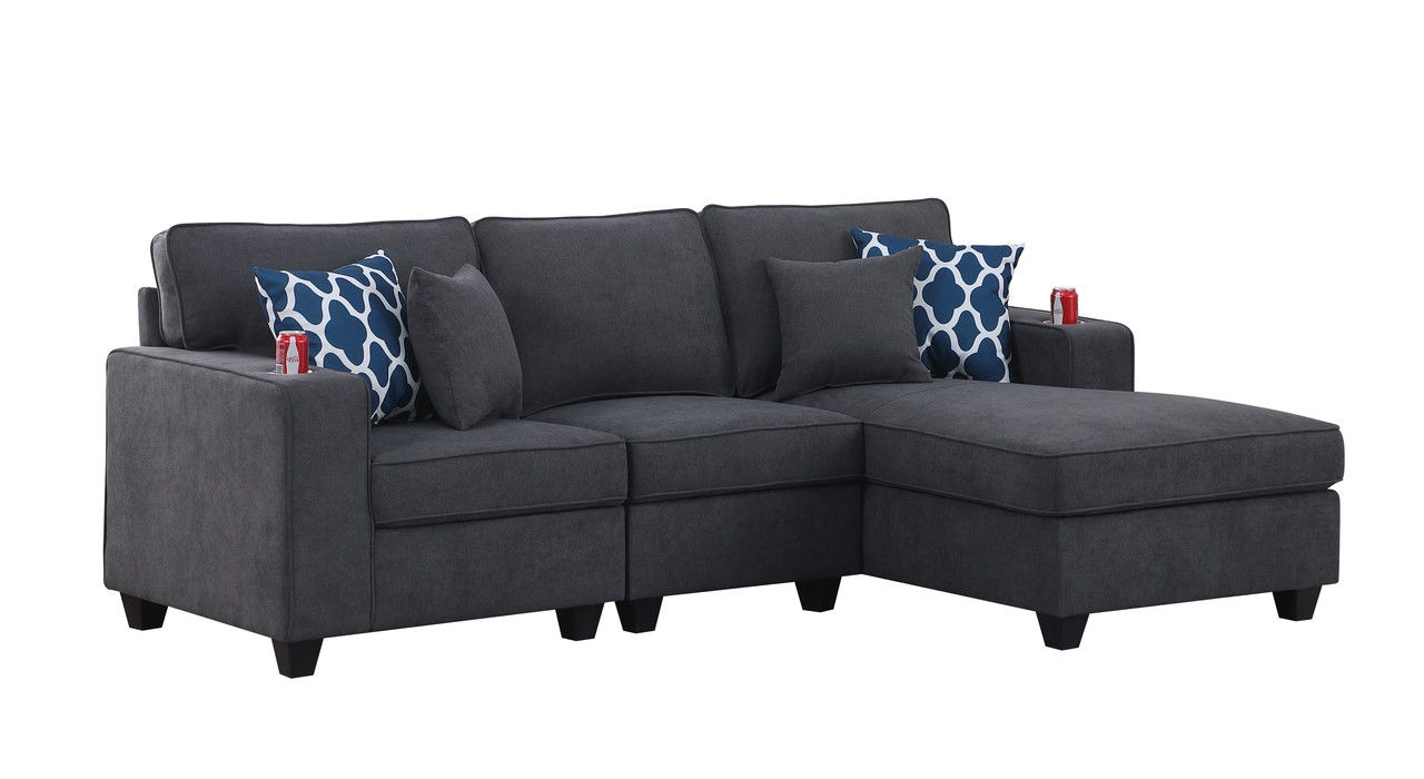 Cooper - Woven Fabric Sectional Sofa Chaise With Cupholder - Stone Gray