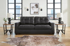 Barlin Mills sofa, dark gray leather-look with tufted back and two seat cushions