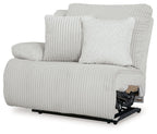 Light gray ribbed wall recliner with two cushions and visible recline mechanism