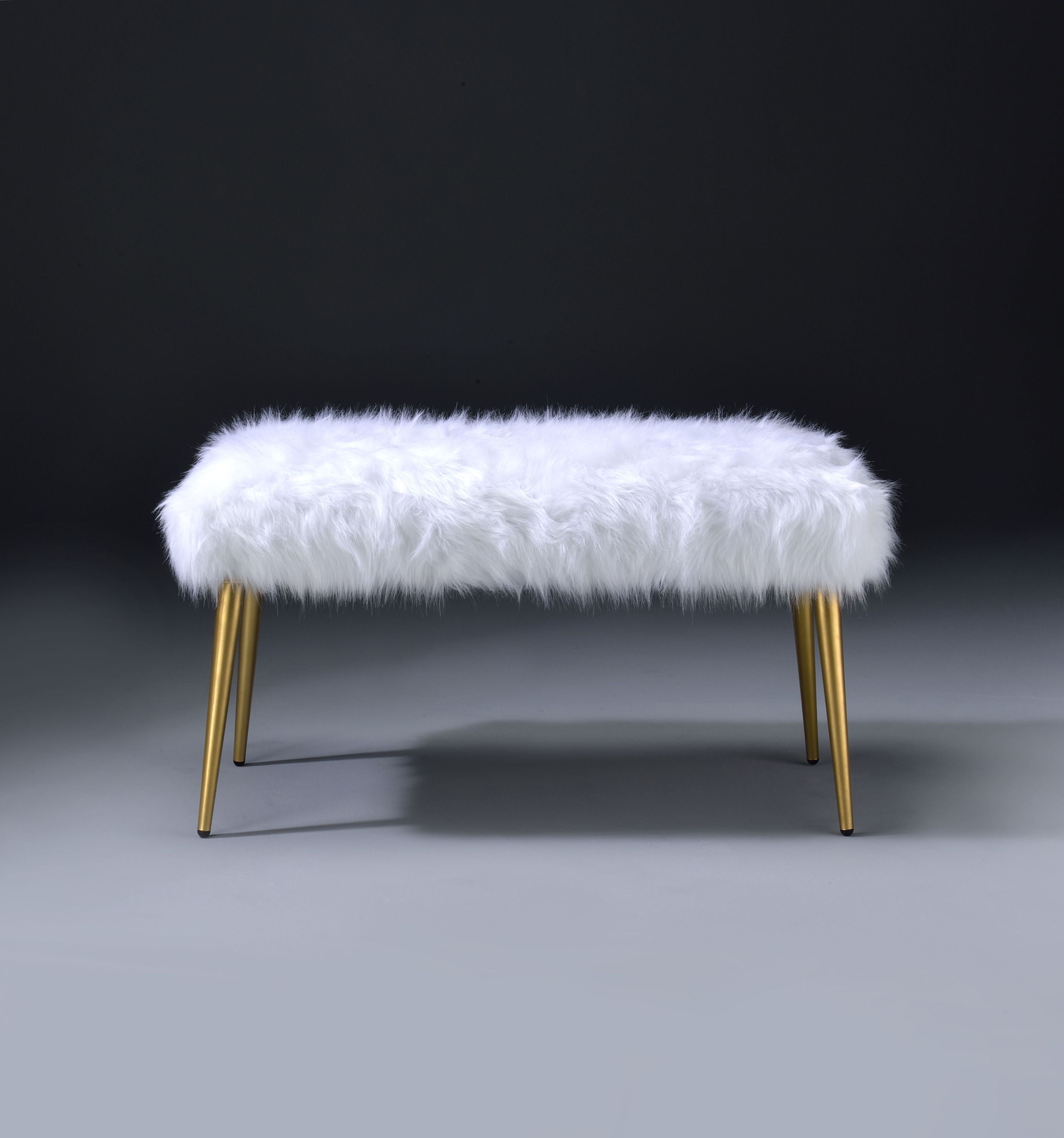 Bagley II White Faux Fur & Gold Finish Accent Bench