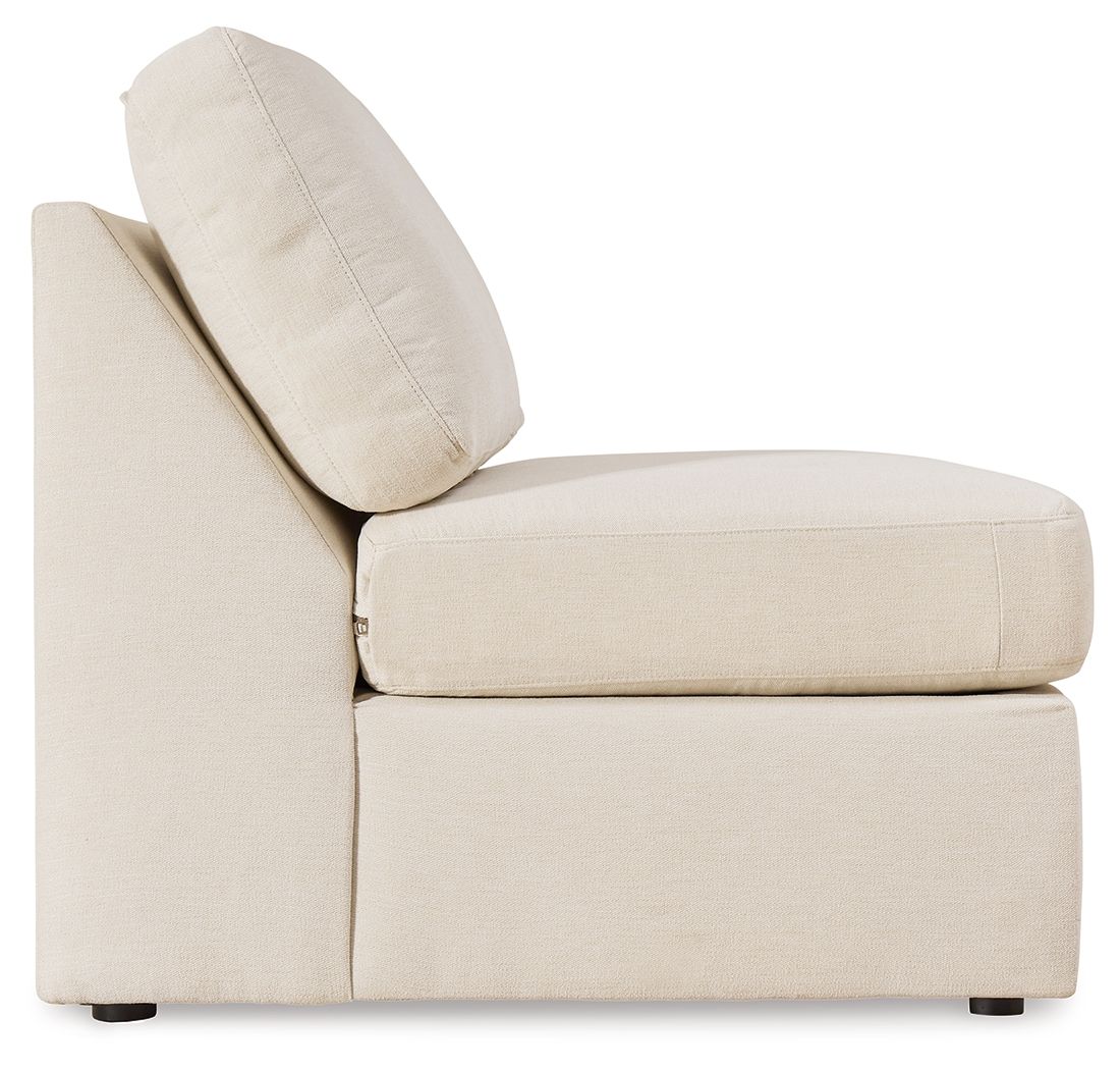 Modmax armless chair, oyster beige upholstery, side view with tall back cushion