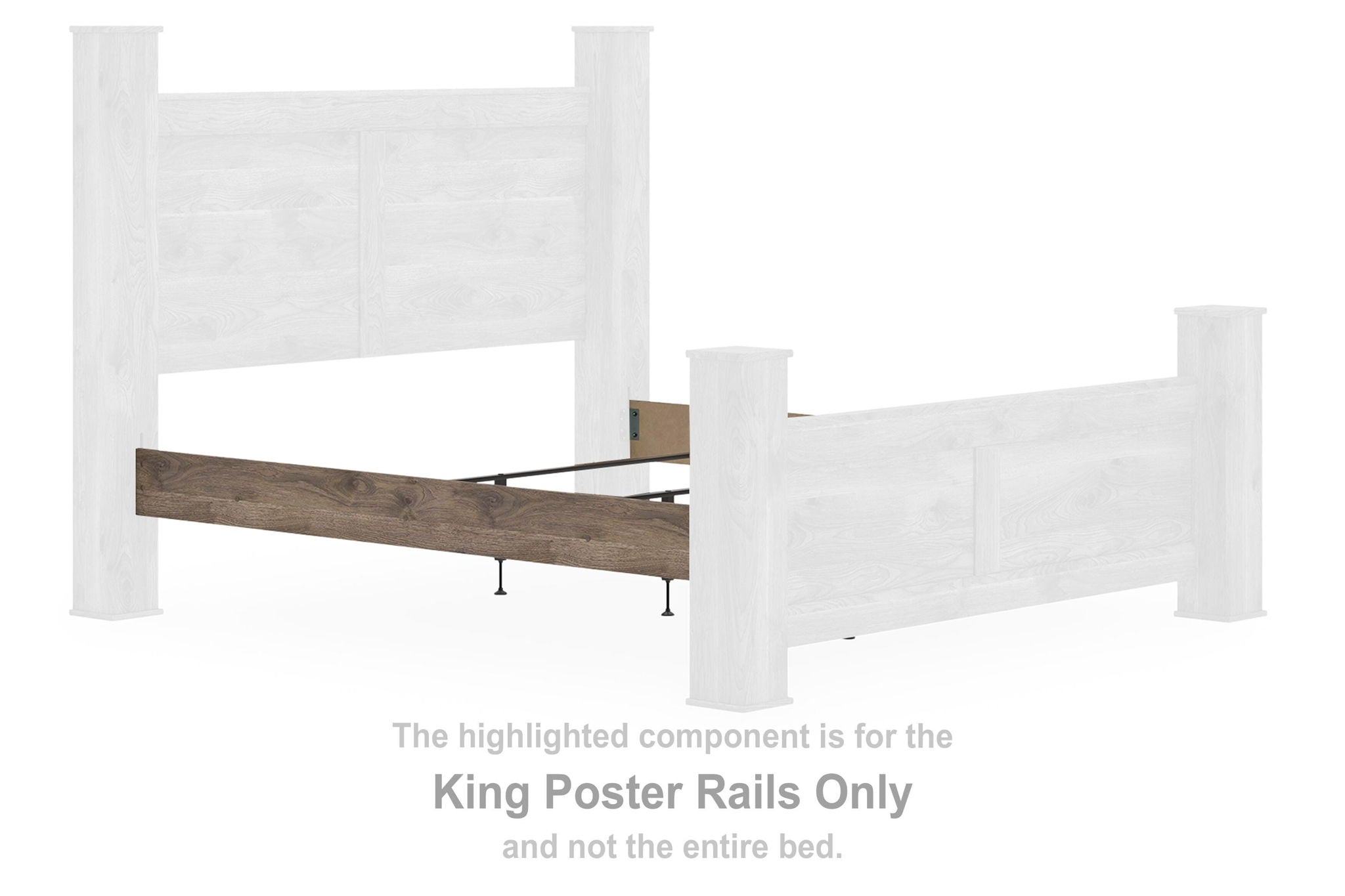 Brown king poster rails with two wooden bars and white mounting posts