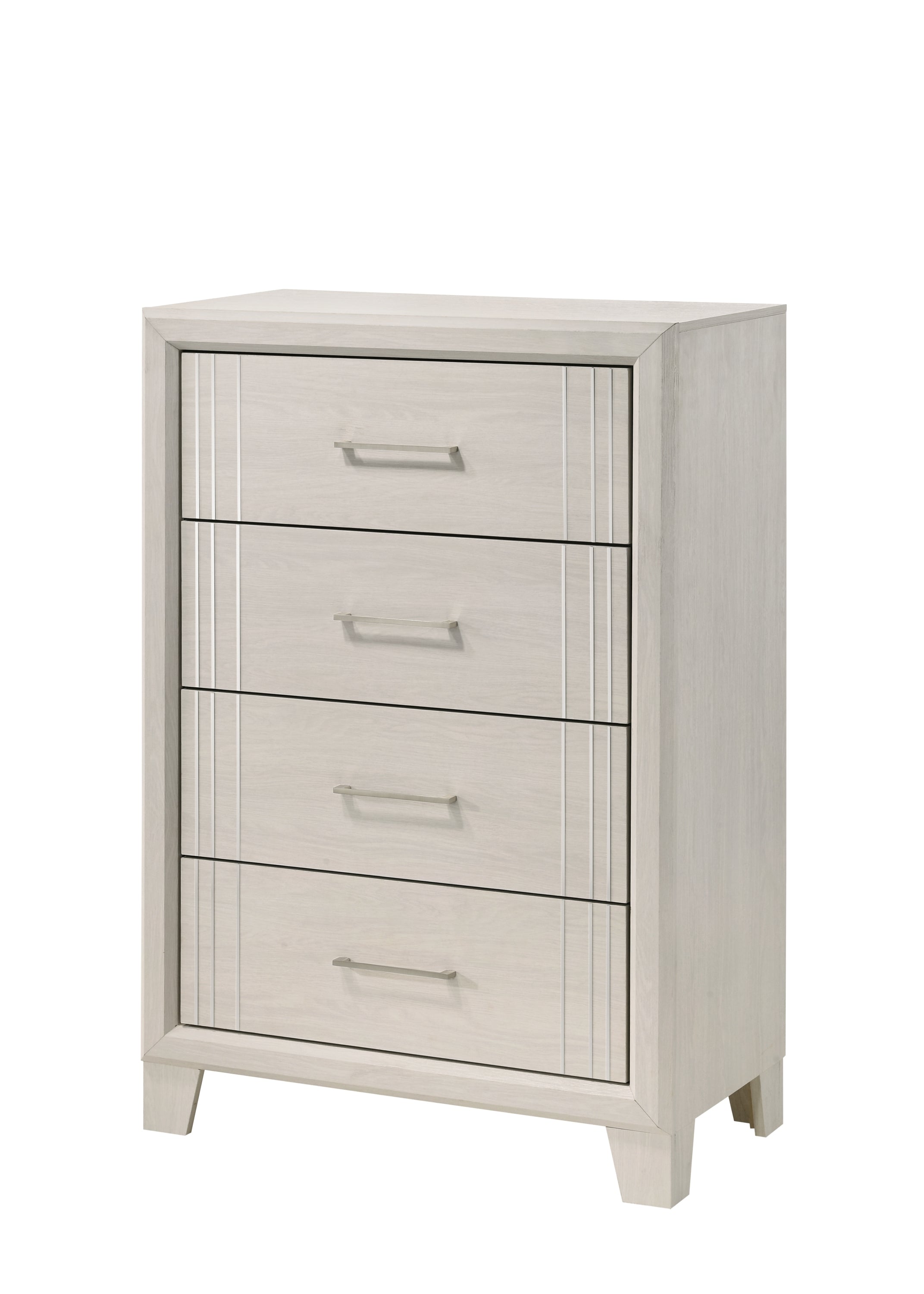 Contemporary 4-Drawer Bedside Chest Cabinet - White/Beige Wood