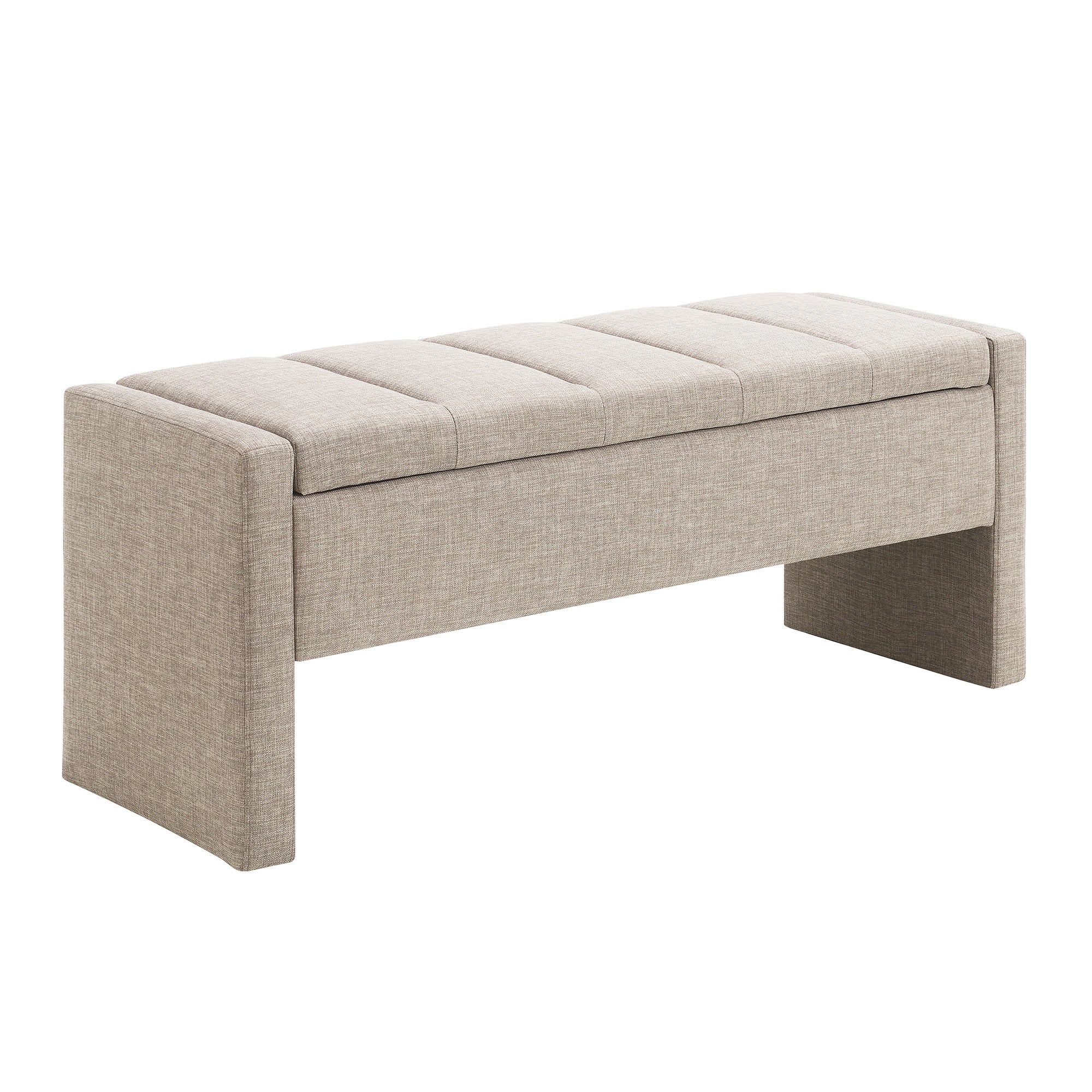 Modern Linen Upholstered Storage Bench - Grey Brown Foot Rest