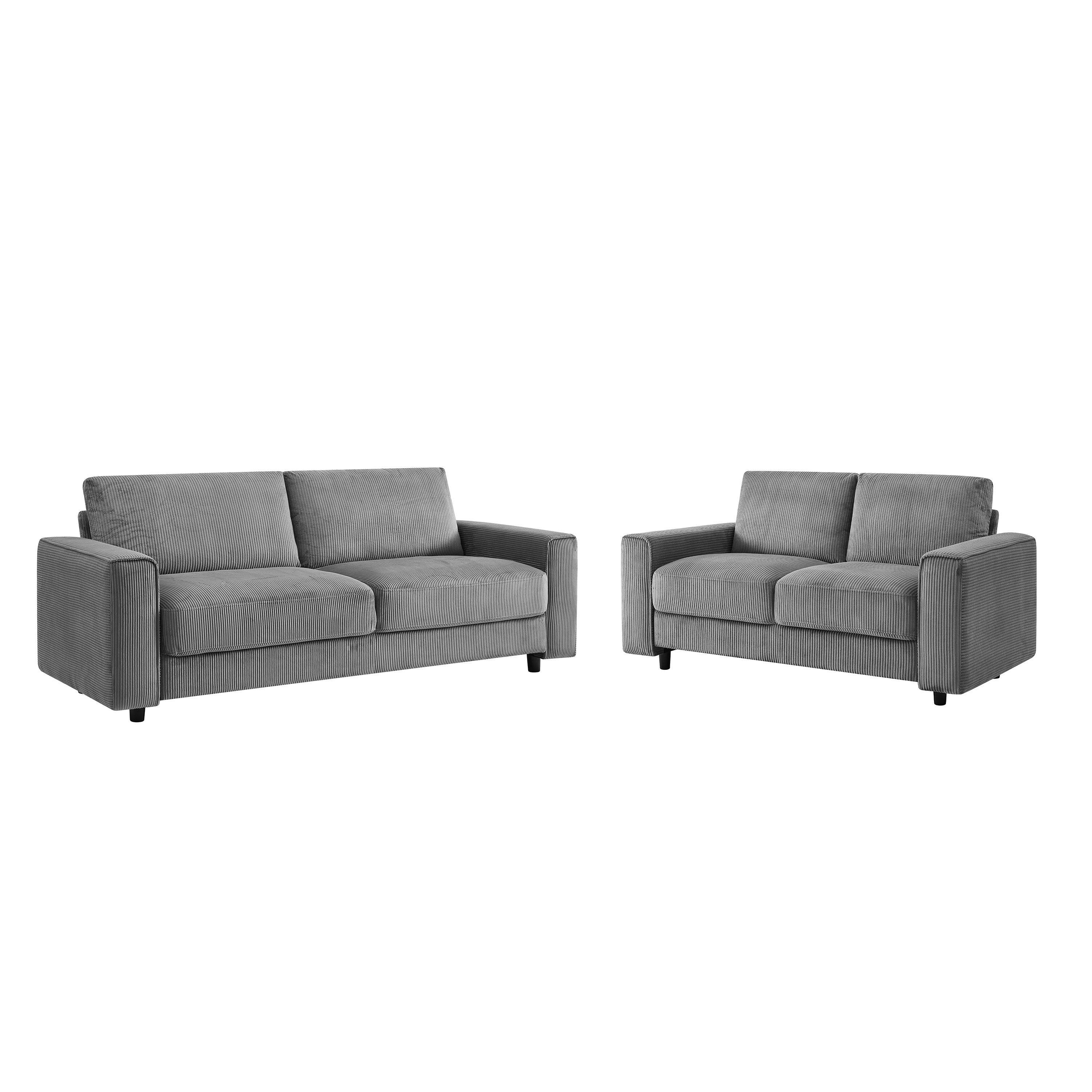 Modern Minimalist Grey Corduroy Sectional Sofa 2-Piece Set